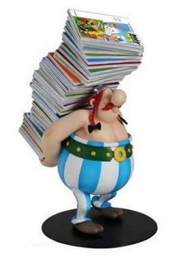 Asterix-Statuette-Collectoys-Obelix-pile-d-albums-21-cm